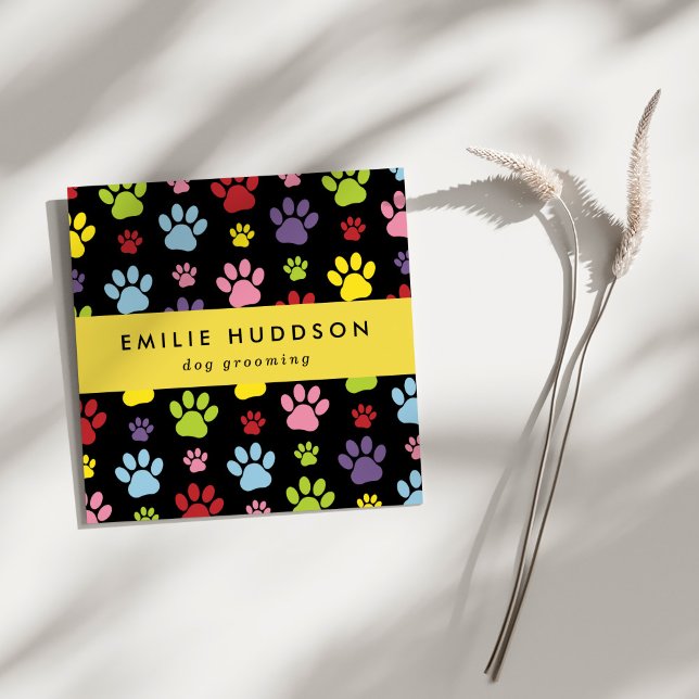 Cartão De Visita Quadrado Padrões De Patas, Cachorro, Cachorro-Walker, Compr (Criador carregado)