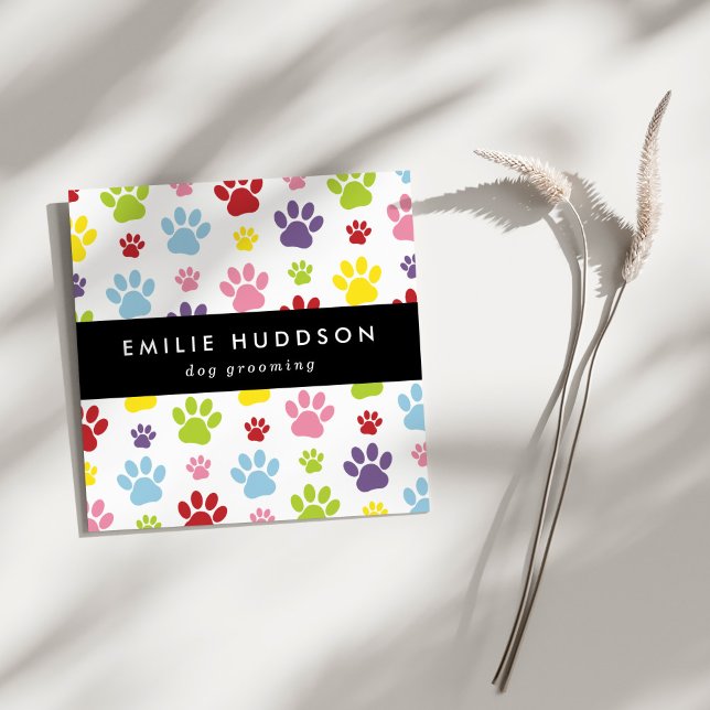 Cartão De Visita Quadrado Padrões De Patas, Cachorro, Cachorro-Walker, Compr (Criador carregado)