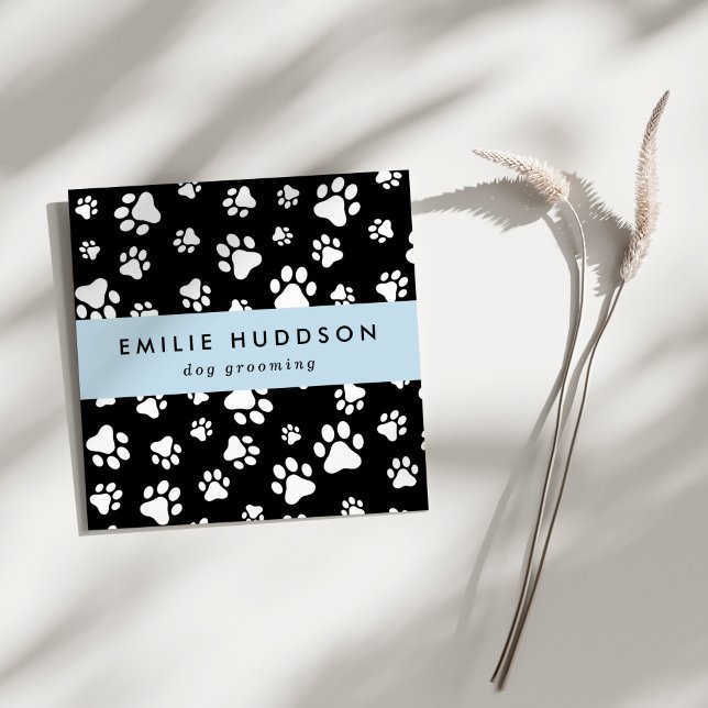 Cartão De Visita Quadrado Padrões De Patas, Cachorro, Cachorro-Walker, Compr (Criador carregado)