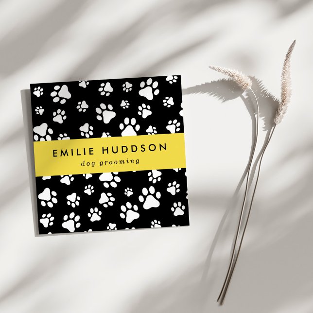 Cartão De Visita Quadrado Padrões De Patas, Cachorro, Cachorro-Walker, Compr (Criador carregado)