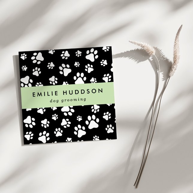 Cartão De Visita Quadrado Padrões De Patas, Cachorro, Cachorro-Walker, Compr (Criador carregado)