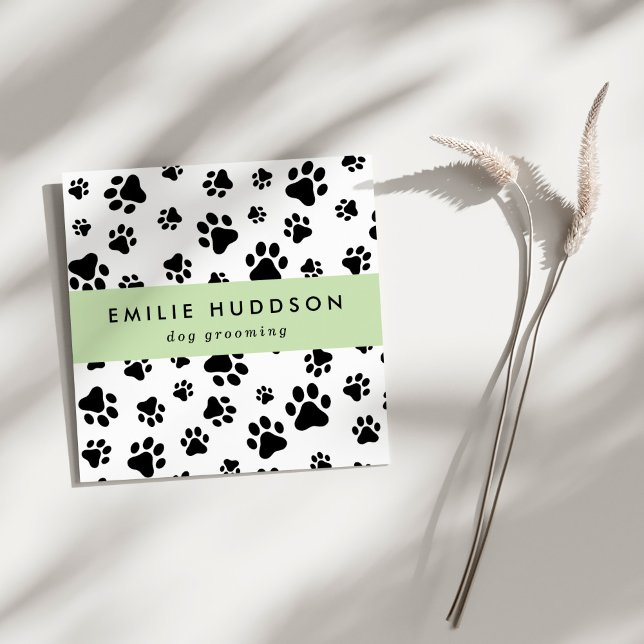 Cartão De Visita Quadrado Padrões De Patas, Cachorro, Cachorro-Walker, Compr (Criador carregado)