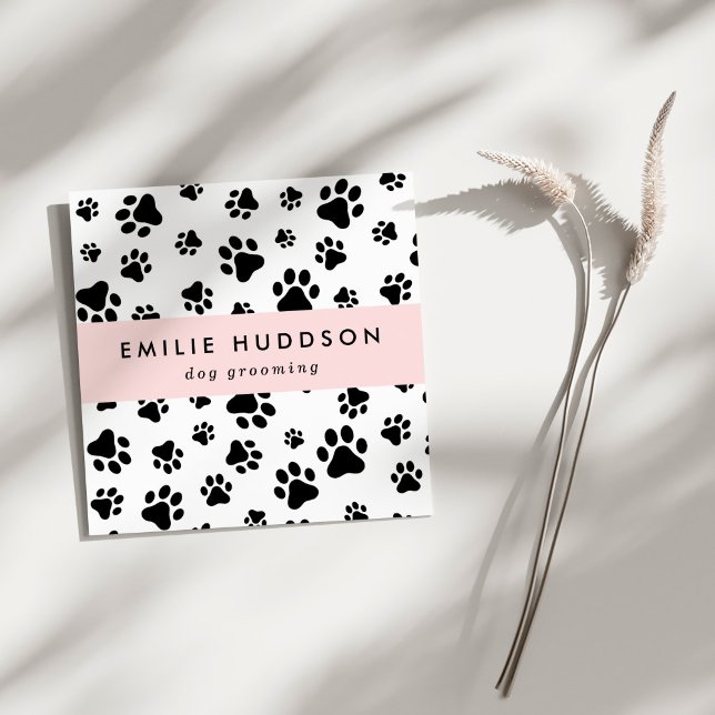 Cartão De Visita Quadrado Padrões De Patas, Cachorro, Cachorro-Walker, Compr (Criador carregado)