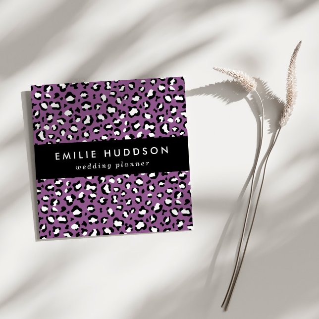 Cartão De Visita Quadrado Padrões-leopardo, manchas-leopardo, leopardo roxo (Criador carregado)