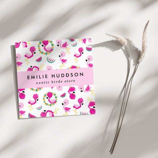 Cartão De Visita Quadrado Padrões Tropicais, Flamingos, Compro de Animais de (Criador carregado)