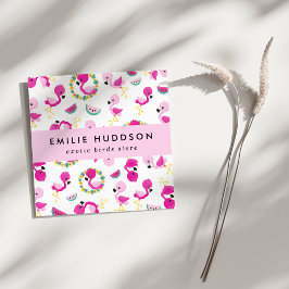 Cartão De Visita Quadrado Padrões Tropicais, Flamingos, Compro de Animais de