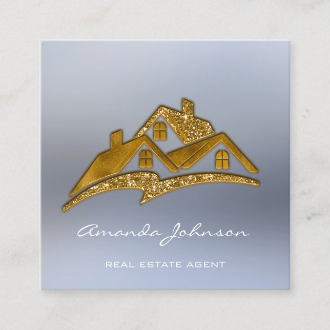 Cartão De Visita Quadrado Página inicial do agente imobiliário da casa de lo (Frente)