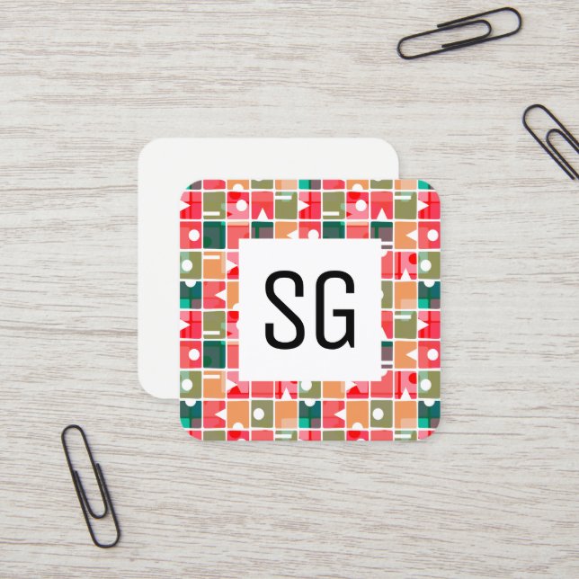 Cartão De Visita Quadrado Painel Quadrado - Iniciais - Abstrato 120623 (Frente/Verso In Situ)