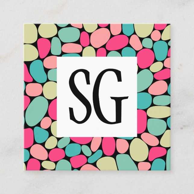 Cartão De Visita Quadrado Painel Quadrado - Iniciais - Formas de Pebble 01 (Frente)