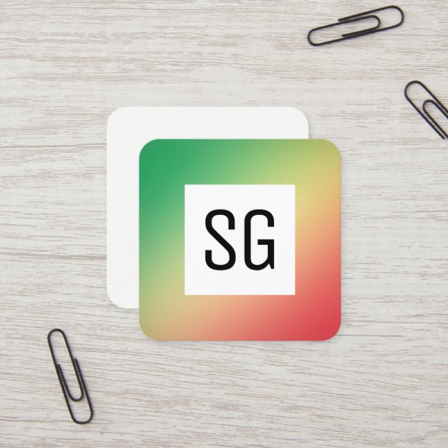 Cartão De Visita Quadrado Painel Quadrado - Iniciais - Gradient Grn, Yellw,  (Frente/Verso In Situ)