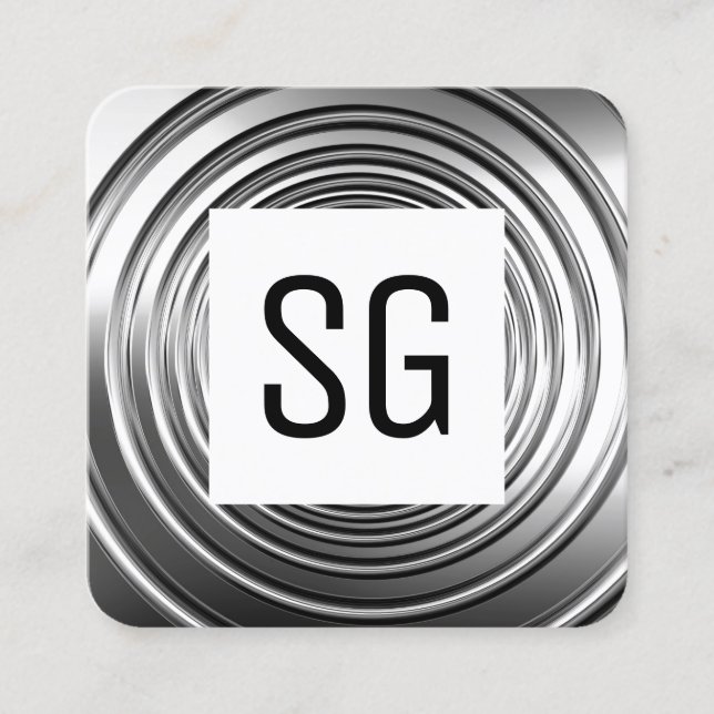 Cartão De Visita Quadrado Painel Quadrado - Iniciais - Primavera longo B&W (Frente)