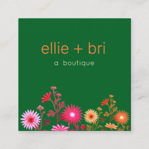 Cartão De Visita Quadrado País Verde Floral Boho Boutique Estilista