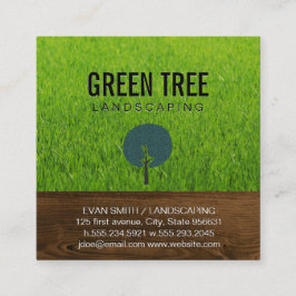 Cartão De Visita Quadrado Paisagismo | Grãos de madeira | Grass Natural