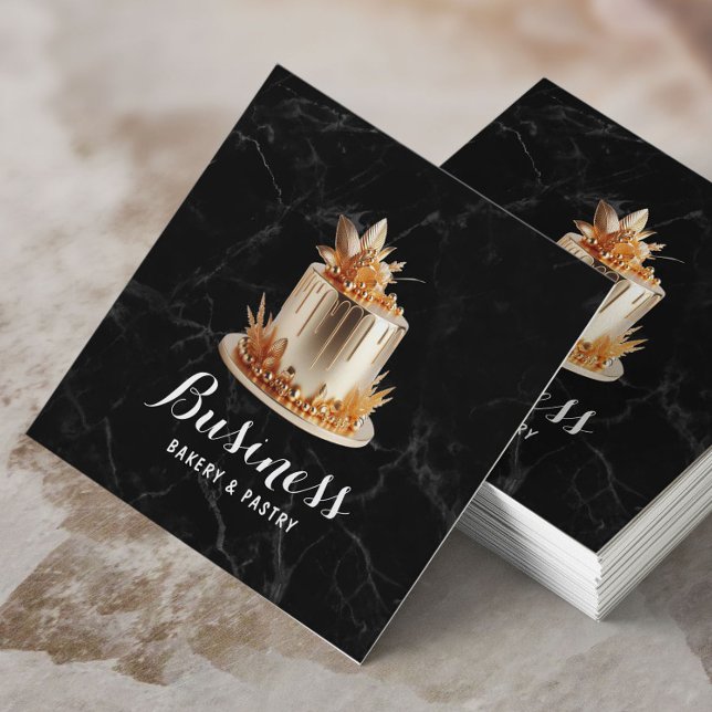 Cartão De Visita Quadrado Panificação e pastelaria Chef Dourado moderno de b (Criador carregado)