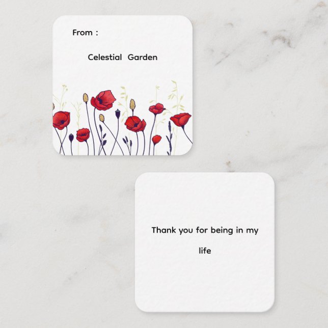 Cartão De Visita Quadrado Papagaios Vermelhos - Flor Selvagem Elegante (Frente/Verso)