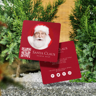 Cartão De Visita Quadrado Papai Noel Vermelho Escuro Polo Norte Código QR de
