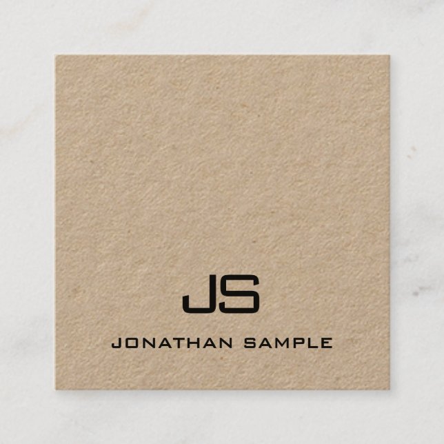 Cartão De Visita Quadrado Papel Kraft Elegante para Monograma Profissional M (Frente)