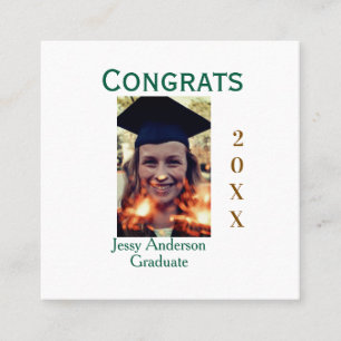 Cartão De Visita Quadrado Parabéns graduado verde dourado ano 20XX nomesimpl