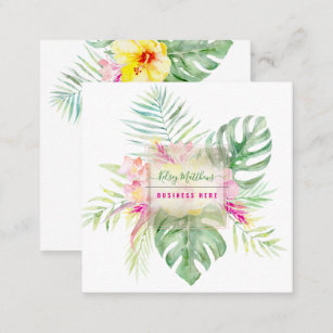 Cartão De Visita Quadrado Paraíso Tropical Elegante PixDezines
