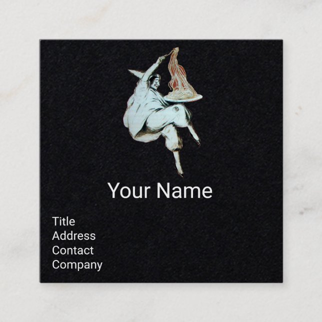 CARTÃO DE VISITA QUADRADO PARTIDO ESPAGHETTI ITALIANO KITCHEN, PRETO RESTAUR (Frente)