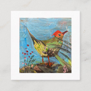 Cartão De Visita Quadrado pássaro com cabeça vermelha, pintura, arte contemp