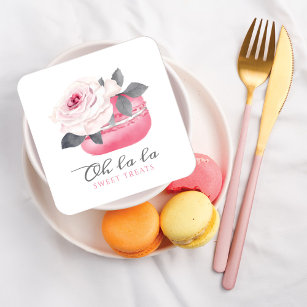 Cartão De Visita Quadrado Pasta de Macaron Cor Floral Cor-de-Água Rosa Flora