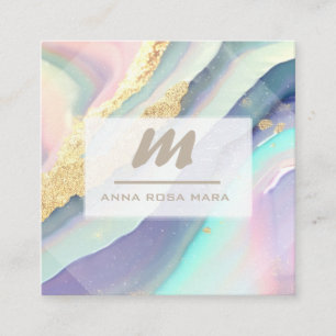 Cartão De Visita Quadrado *~* PASTEL Marble Rainbow QR Luxe AP66 inicial