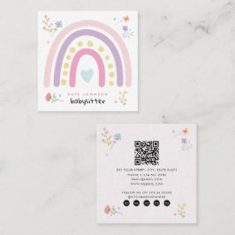 Cartão De Visita Quadrado Pastel Rainbows Girly Wildflower Babysitter