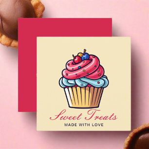 Cartão De Visita Quadrado Pastelaria-Cupcake-de-pastelaria-rosa