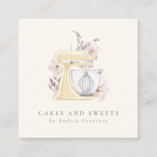 Cartão De Visita Quadrado Pastelaria Pastelaria Chef Misturador de Aquarelas