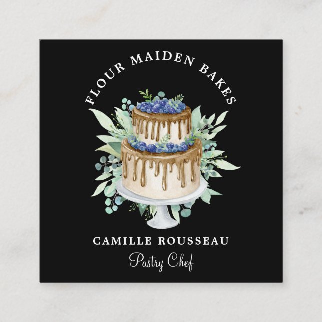 Cartão De Visita Quadrado Pastelaria Pastelaria Preto (Frente)