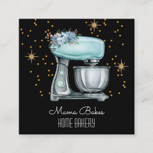 Cartão De Visita Quadrado Pastor Preto-Pasteleiro (Frente)