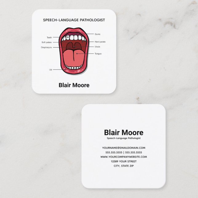 Cartão De Visita Quadrado Patologista de língua falante SLP (Frente/Verso)