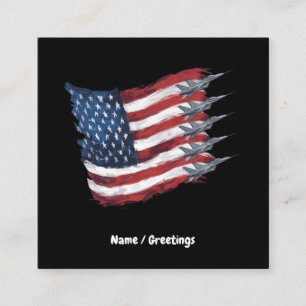Cartão De Visita Quadrado Patriótica USA Flag Fighter Jets 4 de julho