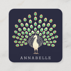 Cartão De Visita Quadrado Pavão Beleza e Moda