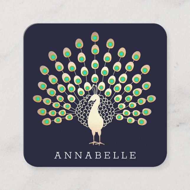 Cartão De Visita Quadrado Pavão Beleza e Moda (Frente)