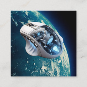Cartão De Visita Quadrado PC Mouse-Spacecraft: Clique em Earth Orbit.