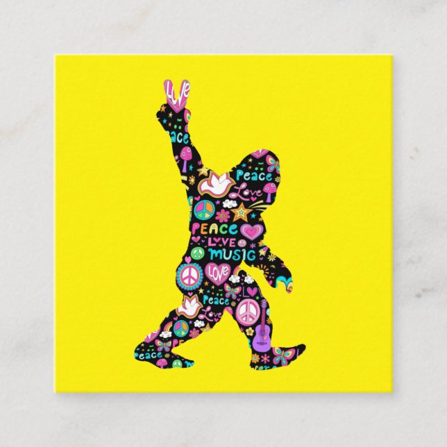 Cartão De Visita Quadrado Pé Grande de Paz Hippie Engraçado Pé Grande (Frente)