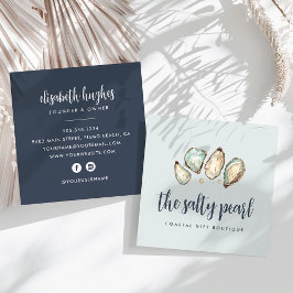 Cartão De Visita Quadrado Pearl de Aquarela Costeira e Praça de Ostra