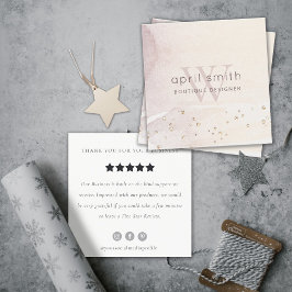 Cartão De Visita Quadrado Pedido de Revisão do Monograma Roxo abstrato Doura