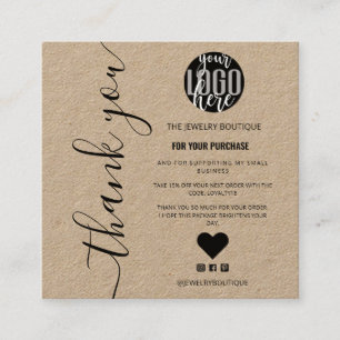 Cartão De Visita Quadrado Pedido Minimalista de Script de Assinatura Kraft O