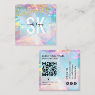 Cartão De Visita Quadrado Pedra de opala moderna código Qr holográfico monog