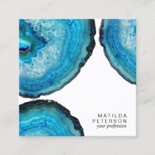 Cartão De Visita Quadrado Pedra magnética de agate azul-na moda