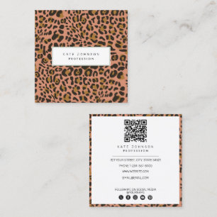 Cartão De Visita Quadrado Pele Animal Leopardo Padrão de Impressão Laranja C