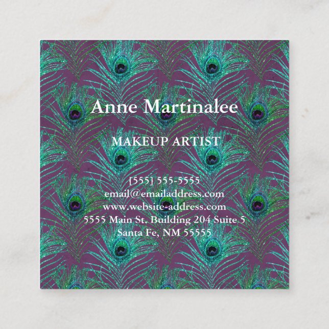 Cartão De Visita Quadrado Pena de Peacock do Artista de Composição (Verso)