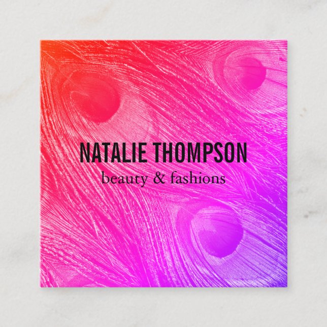 Cartão De Visita Quadrado Penas de Peacock Modernas (Frente)