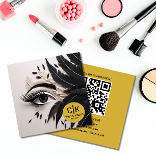Cartão De Visita Quadrado Penas Elegantes para Olhos Preto Dourado Maquiagem
