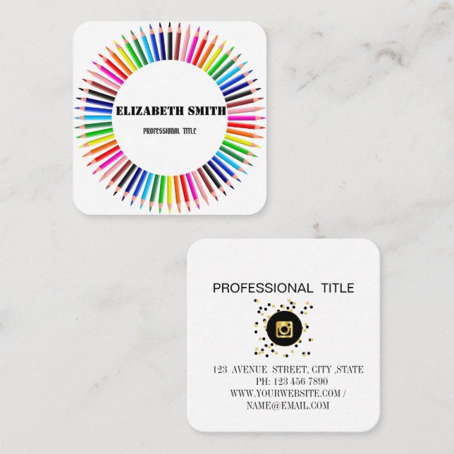 Cartão De Visita Quadrado Pêncis de aquarela bonitinhos (Frente/Verso)