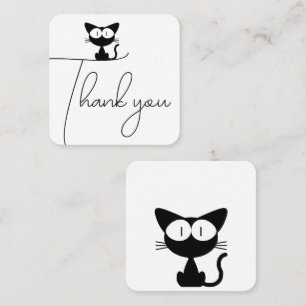 Cartão De Visita Quadrado Pequena Ilustração de Gato Preto Obrigado