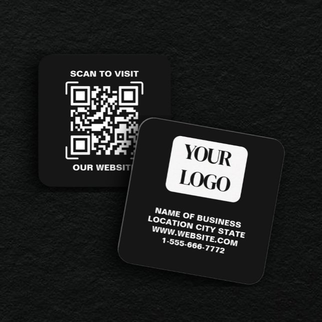 Cartão De Visita Quadrado PERSONALISED Modern Black and QR CodeBusiness Card (Criador carregado)